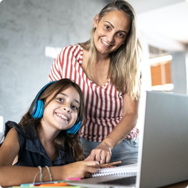 Mother and daughter smiling
