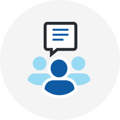 Illustration of 3 people with a bubble chat on the top