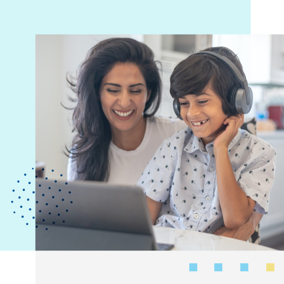 Mother and son studying
